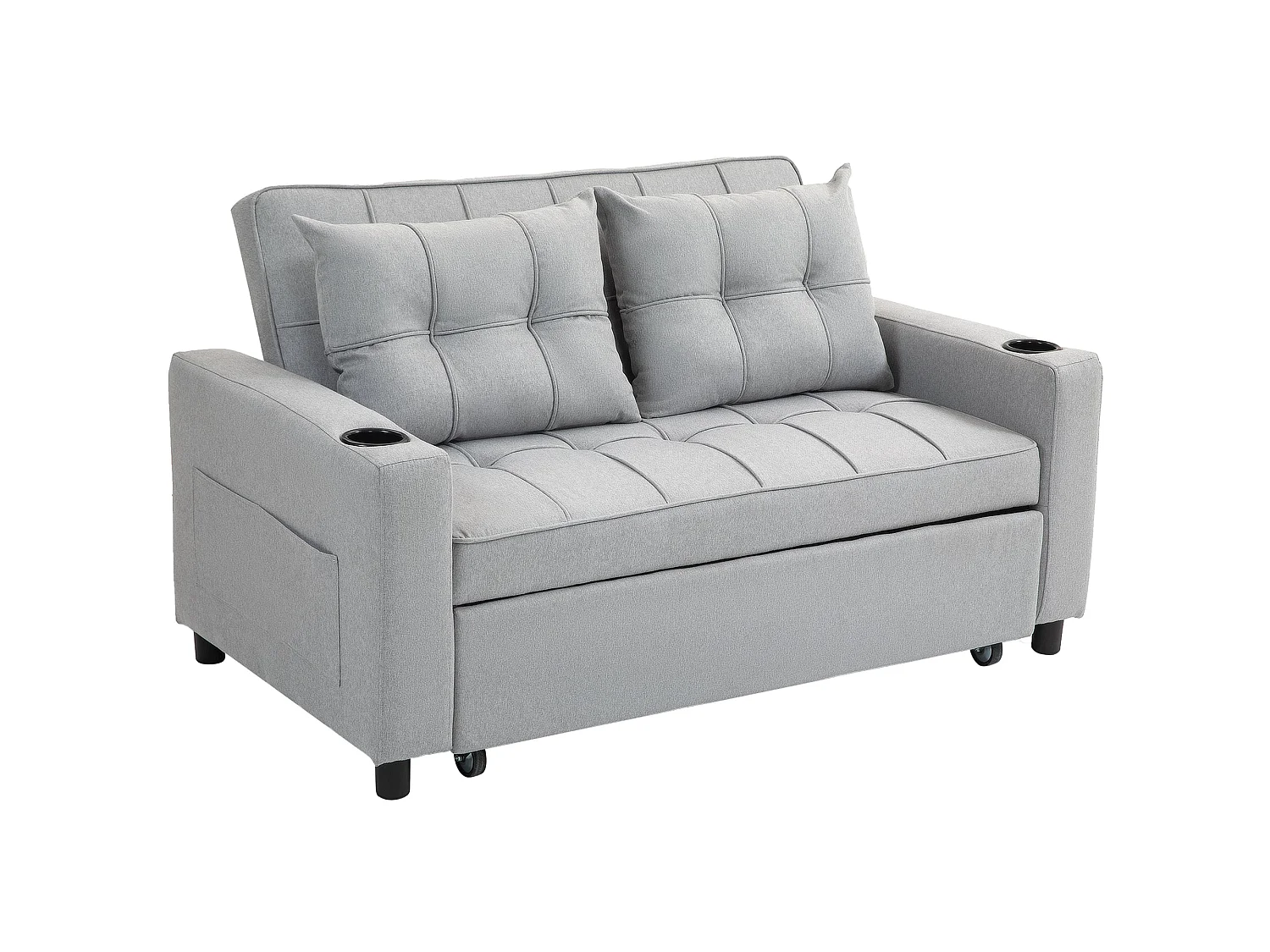 Kahani Razi Light Grey 2 Seater Pull Out Sofa Bed Linen Look Upholstery
