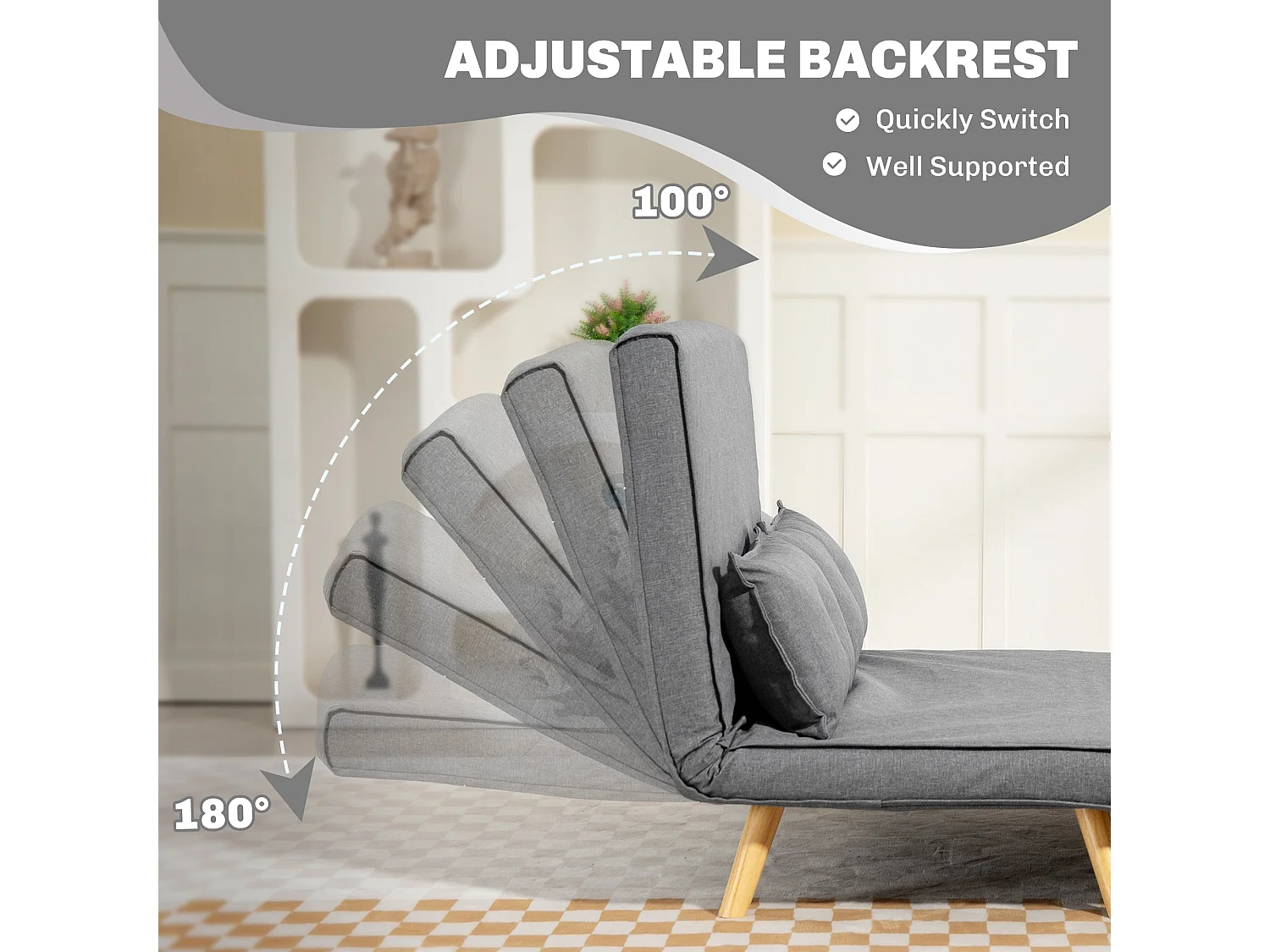 Maba Linen Look Grey 2 Seater Sofa Bed Click Clack 5 Position Backrest