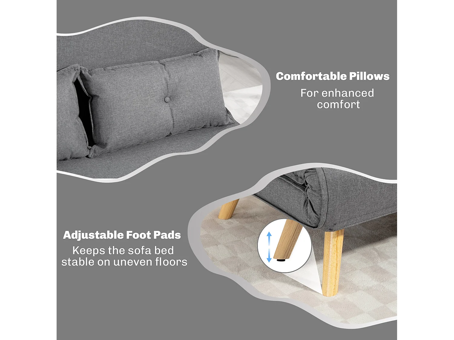 Maba Linen Look Grey 2 Seater Sofa Bed Click Clack 5 Position Backrest