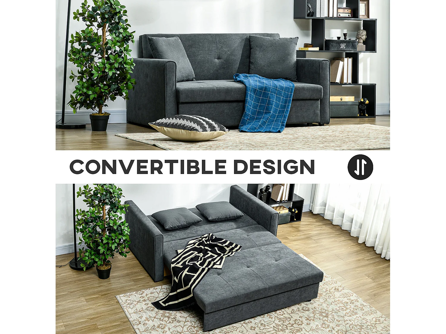 Takala Nele Dark Grey 2 Seater Sofa Bed Snow Flannel Hidden Storage Cushions
