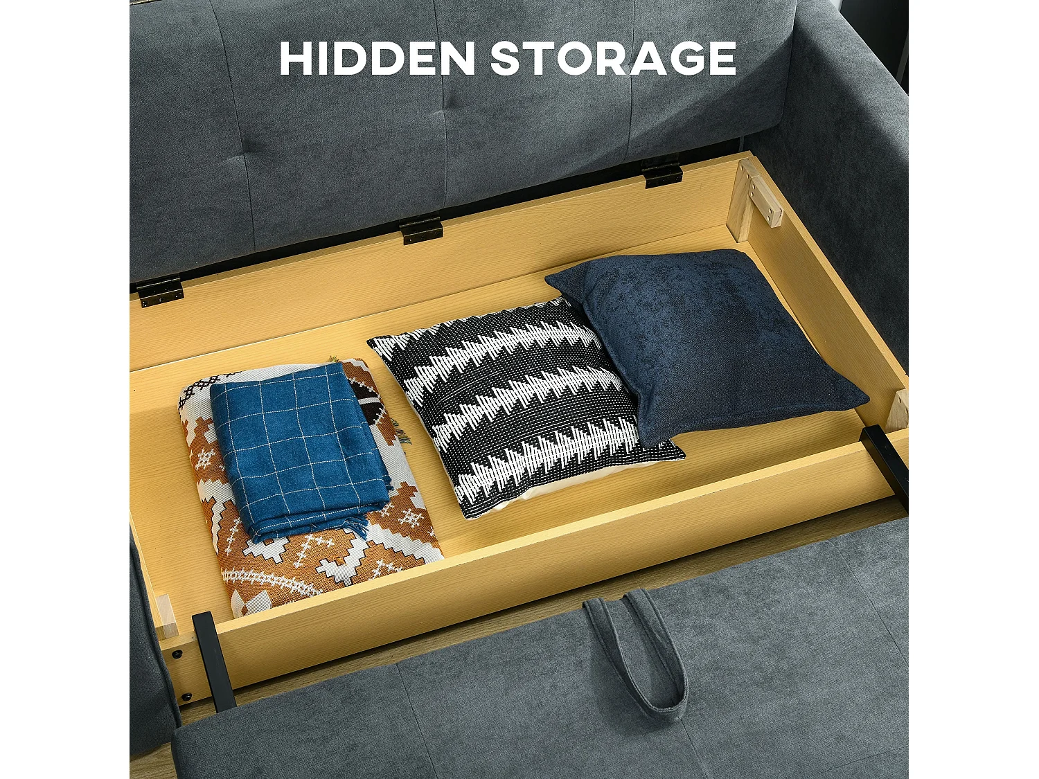 Takala Nele Dark Grey 2 Seater Sofa Bed Snow Flannel Hidden Storage Cushions