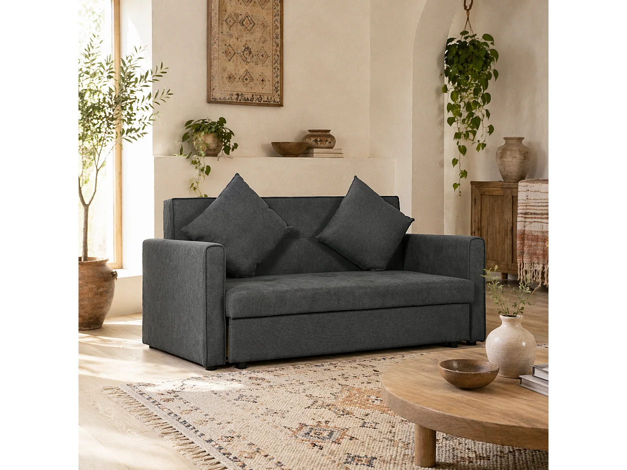 Takala Nele Dark Grey 2 Seater Sofa Bed Snow Flannel Hidden Storage Cushions
