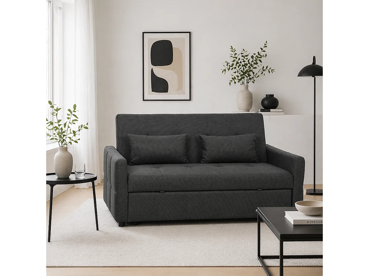 Lula 2 Seater 3 Way Convertible Sofa Bed Dark Grey Linen Look Fabric