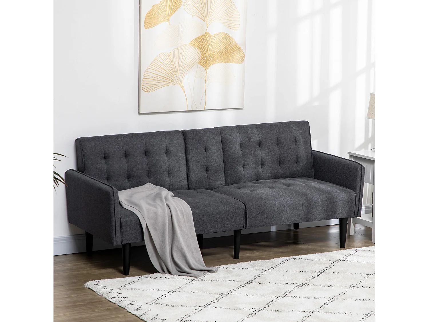 Nissa Grey 3 Seater Sofa Bed Linen Look Split Adjustable Back Cupholders