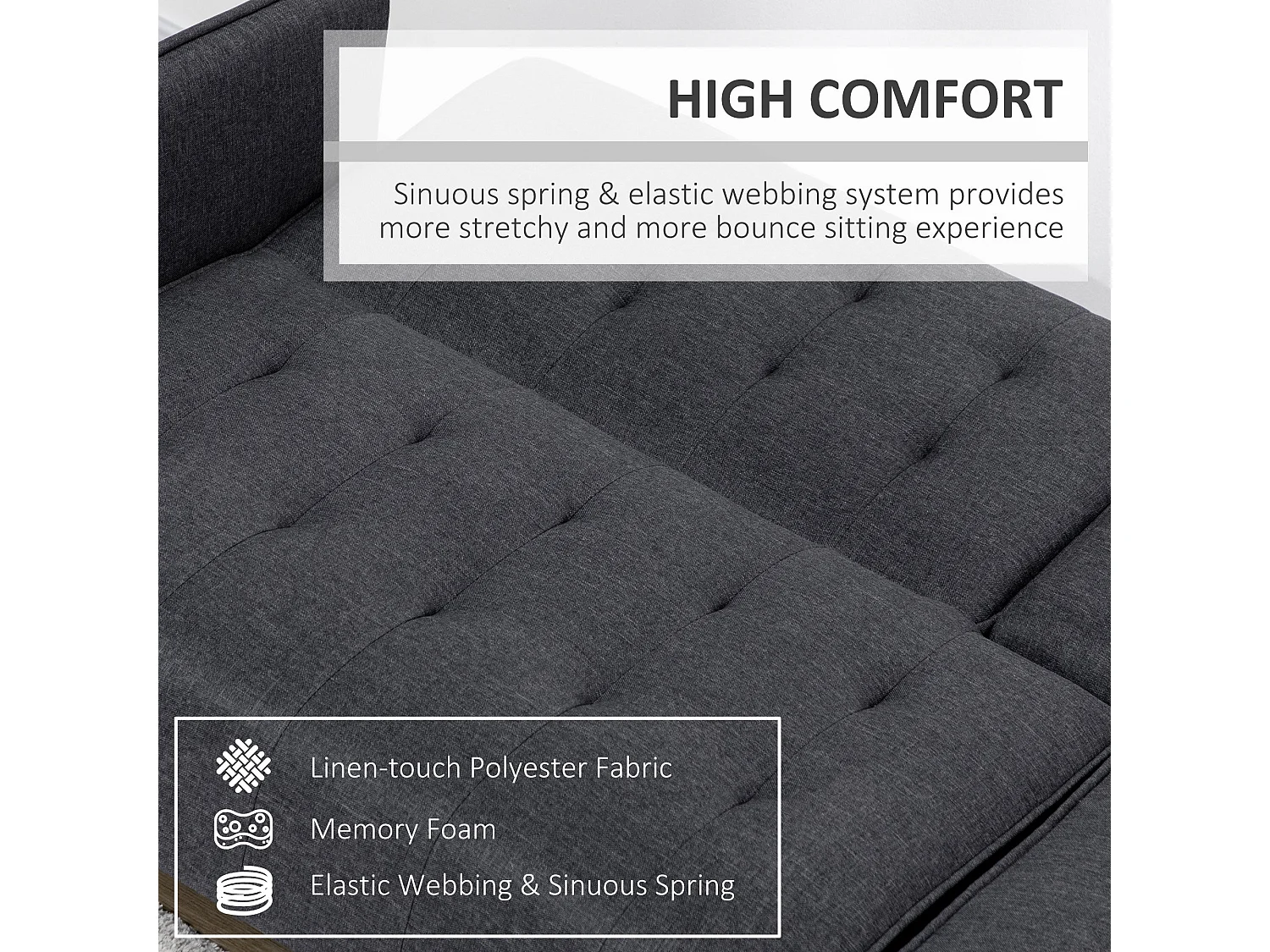 Nissa Grey 3 Seater Sofa Bed Linen Look Split Adjustable Back Cupholders