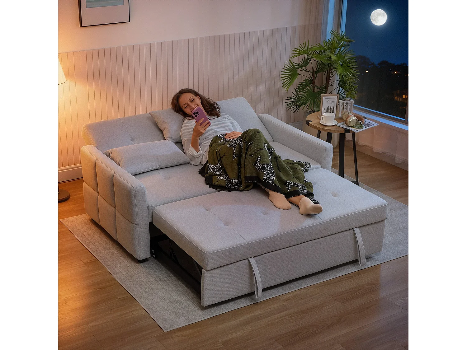Fapa Light Grey 3 Way Convertible 2 Seater Sofa Bed