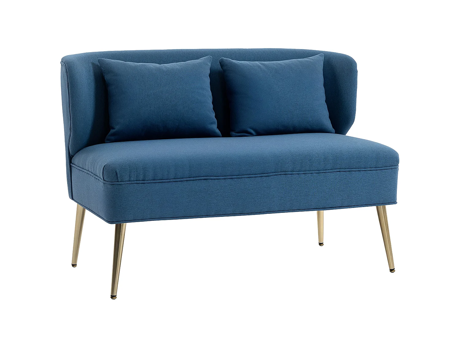 Taco Linen Look Dark Blue 2 Seater Sofa Wingback Design Gold Tone Metal Legs
