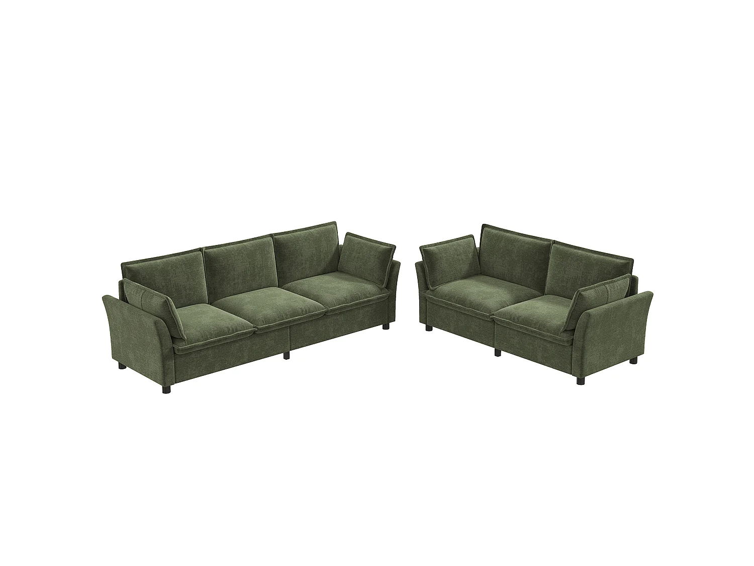 Ensemble Canapé 3+2 Modulaire "Effet Nuage" en Tissu Chenille, Canapé 3 Places et 2 Places Ergonomique, Style Moderne - Vert