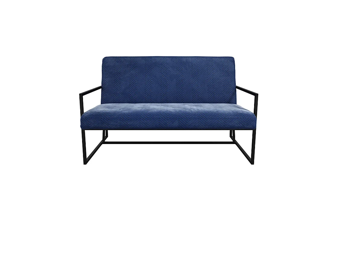 London Blue Velvet 2 Seater Sofa Matt Black Metal Legs