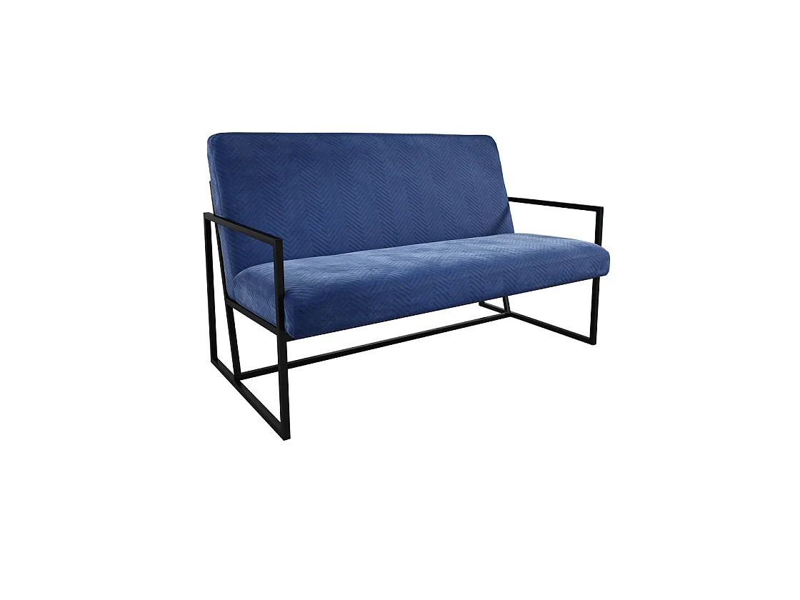 London Blue Velvet 2 Seater Sofa Matt Black Metal Legs