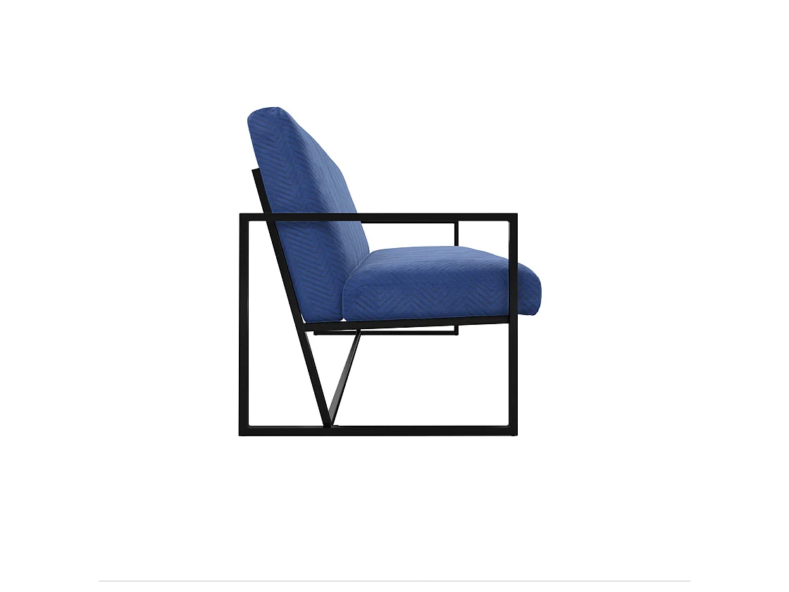 London Blue Velvet 2 Seater Sofa Matt Black Metal Legs