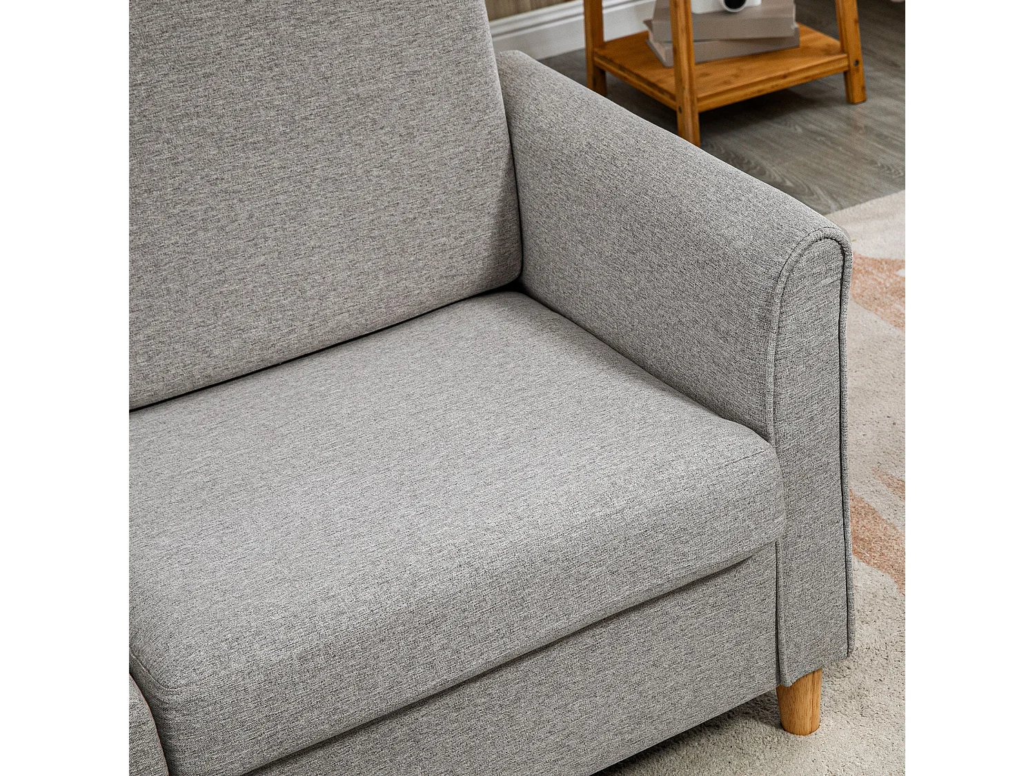 Lovina Light Grey 2 Seater Compact Sofa with Wooden Legs and Armrests