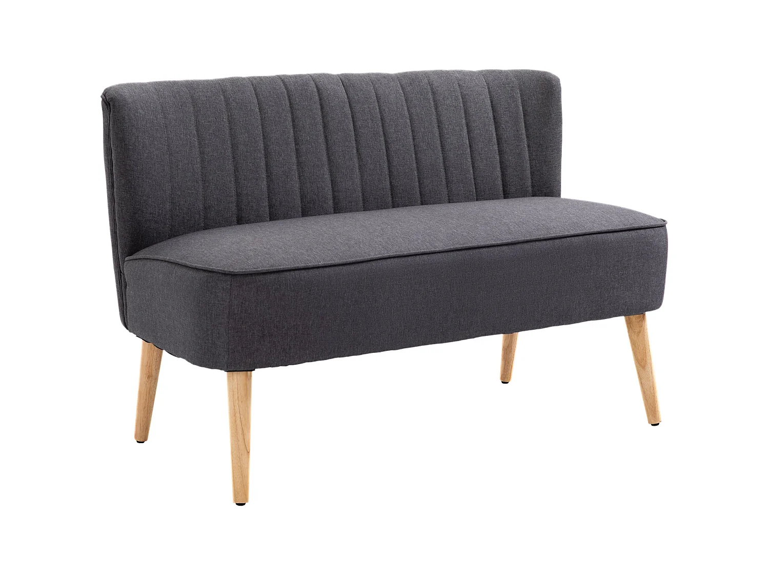 Kecoba Dark Grey Linen Look Compact 2 Seater Sofa Padded Seat Pocket Springs Wooden Legs