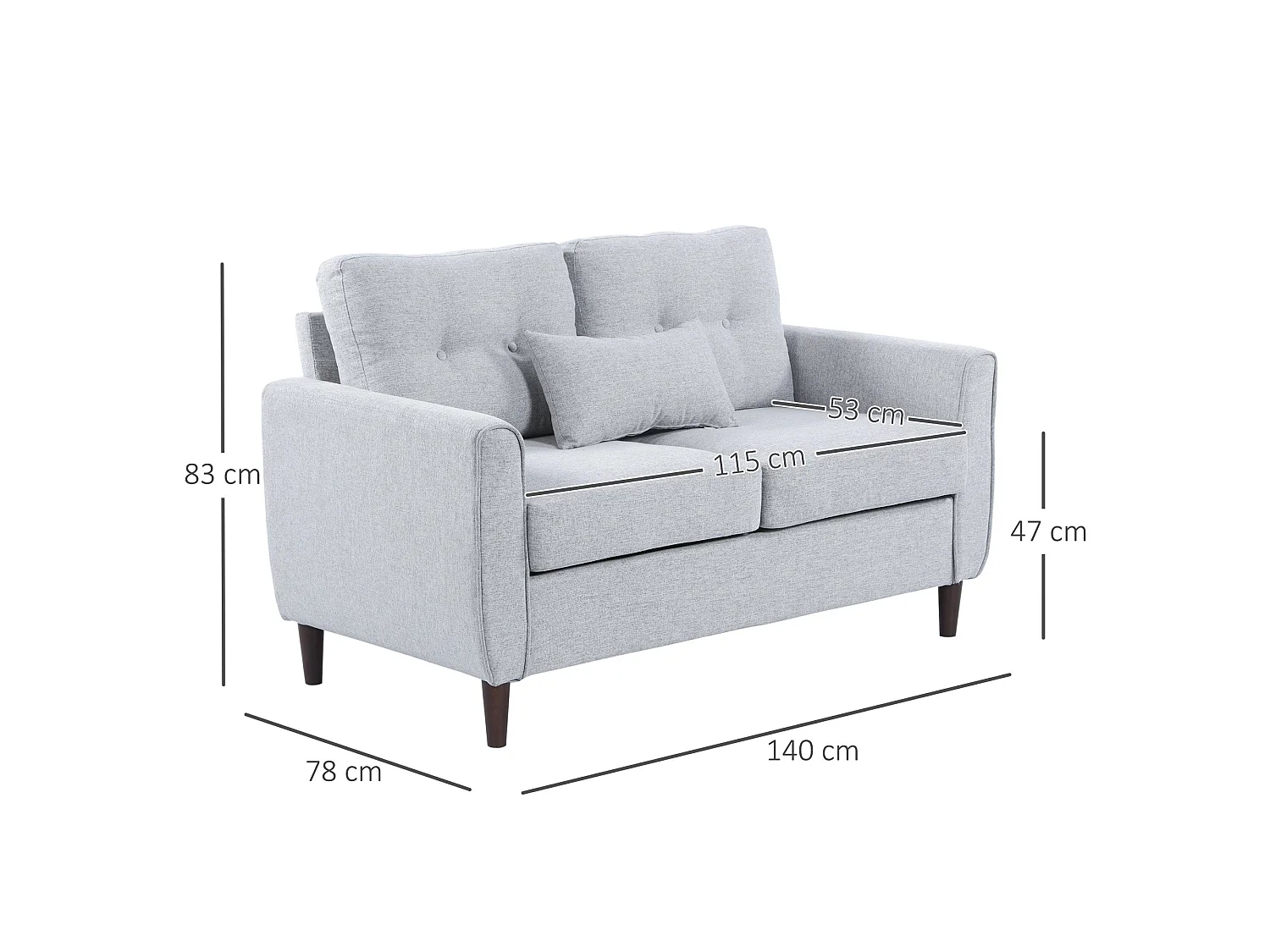 Kero Lora Light Grey 2 Seater Sofa Linen Fabric Spring Cushions Wooden Legs