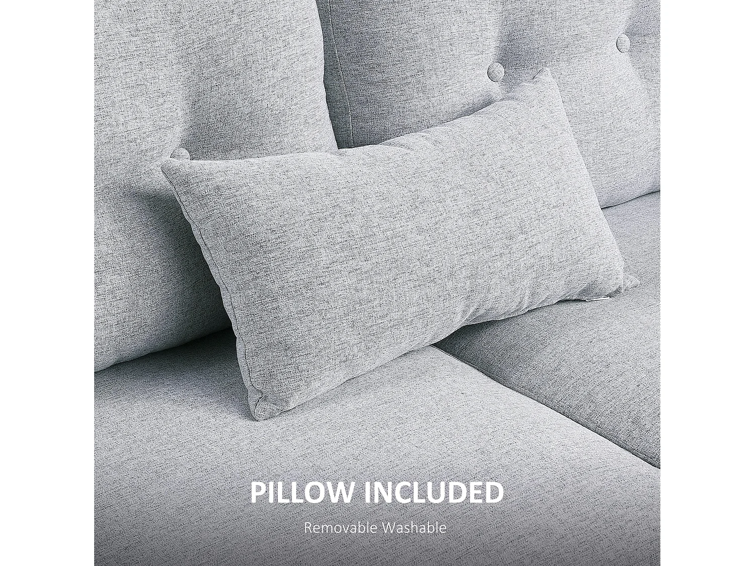 Kero Lora Light Grey 2 Seater Sofa Linen Fabric Spring Cushions Wooden Legs