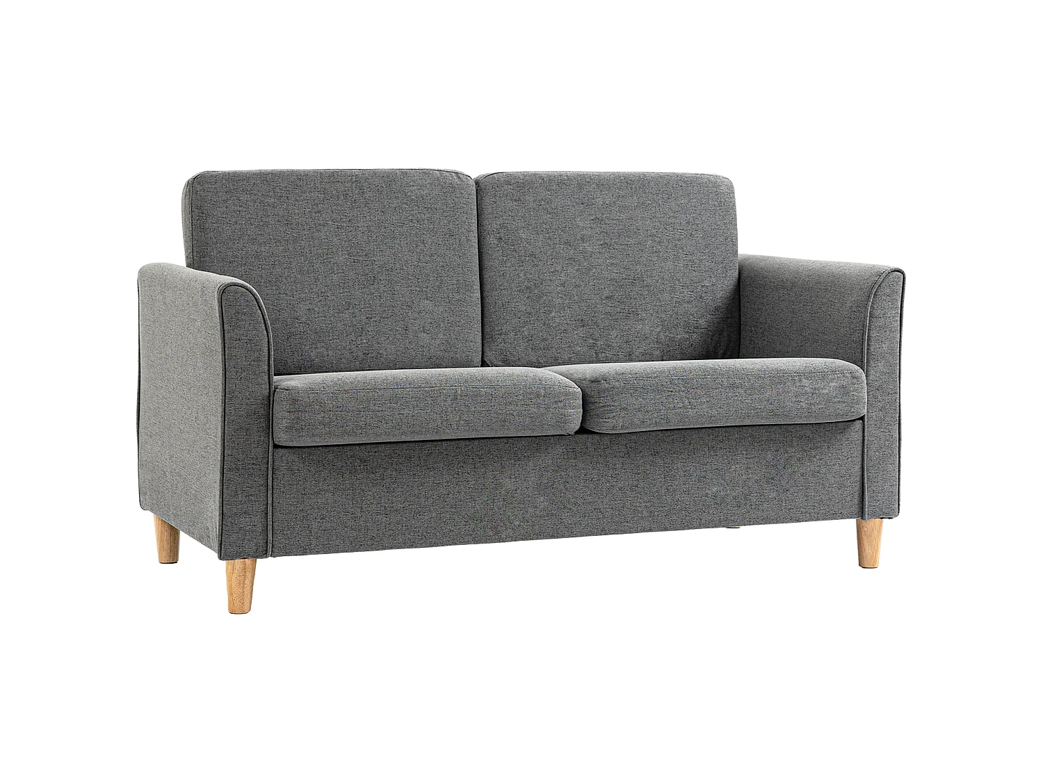 Loveka Grey 2 Seater Compact Sofa Linen Look Fabric Wooden Legs