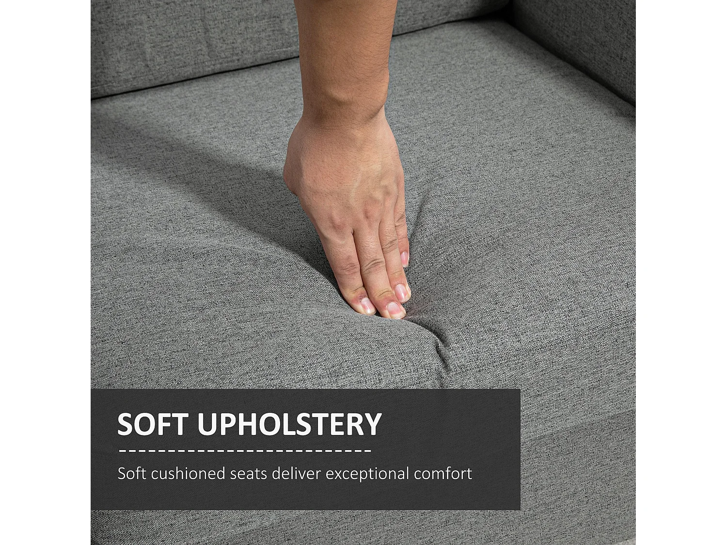 Loveka Grey 2 Seater Compact Sofa Linen Look Fabric Wooden Legs