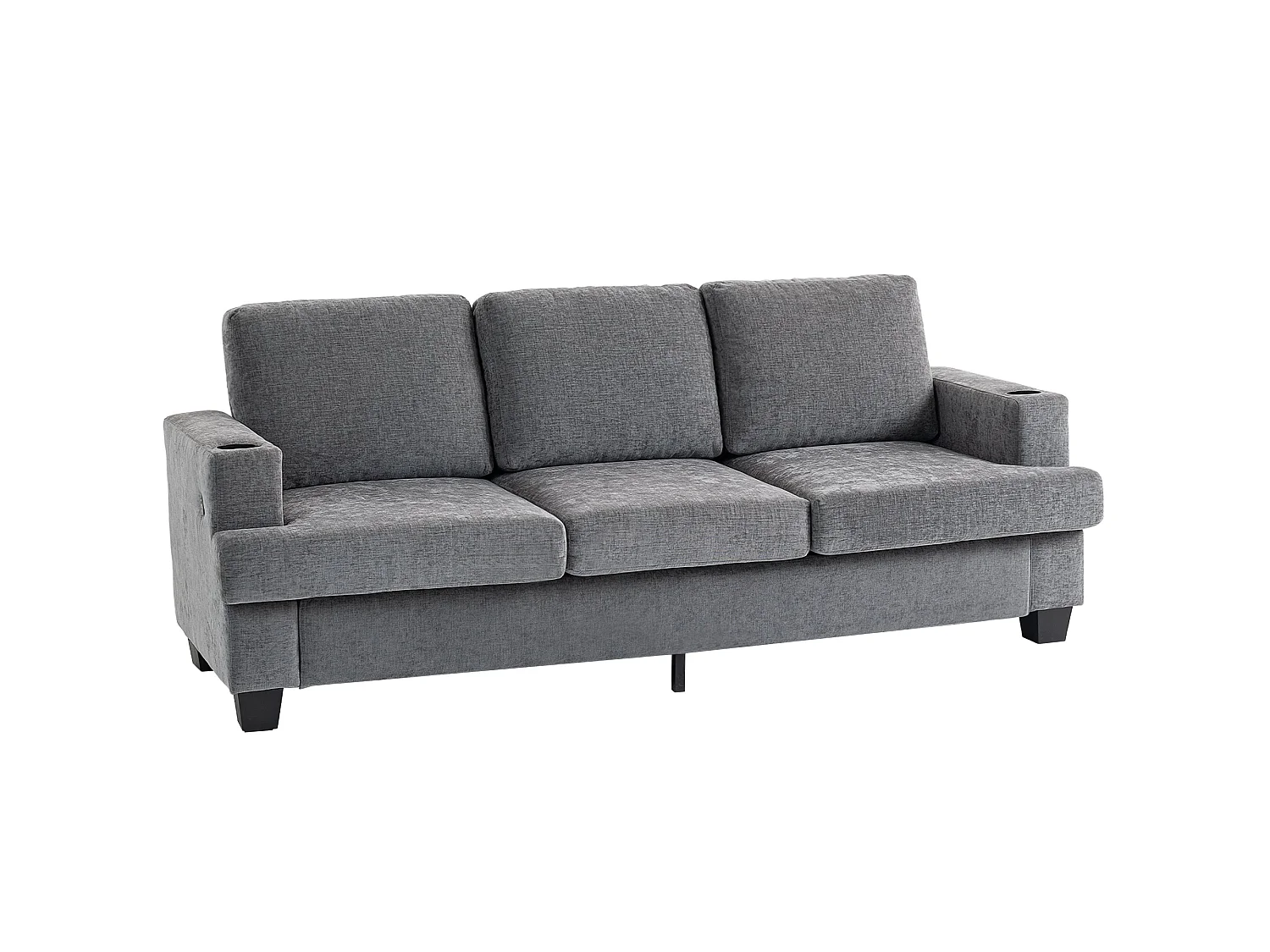 Sefa Grey 3 Seater Sofa with USB A and USB C Ports and Cup Holders