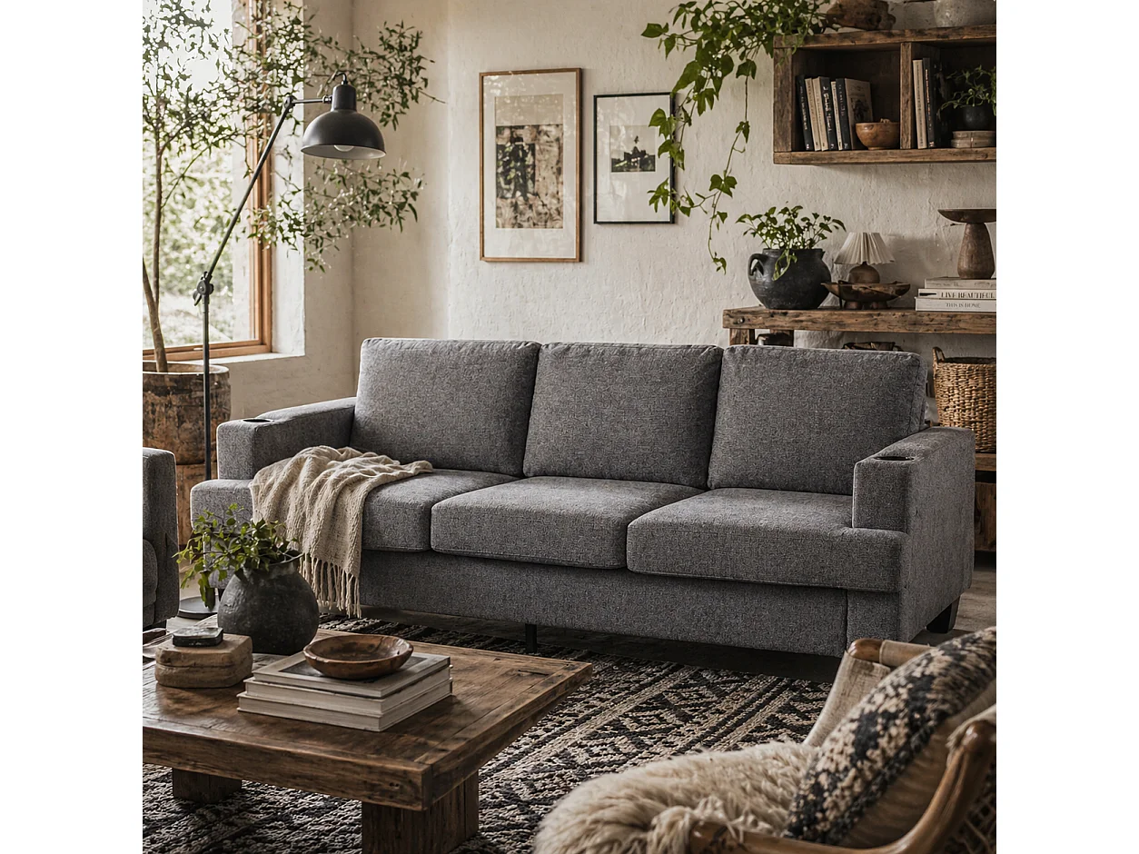 Sefa Grey 3 Seater Sofa with USB A and USB C Ports and Cup Holders