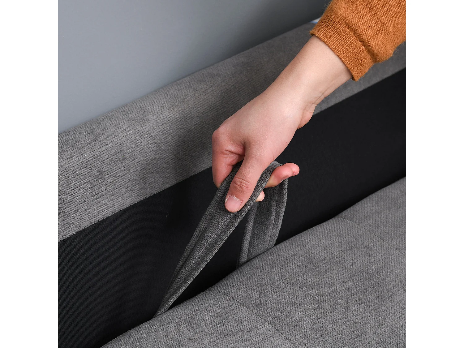 Labasu Grey 2 Seater Sofa with Hidden Storage Tufted Seat Wooden Legs