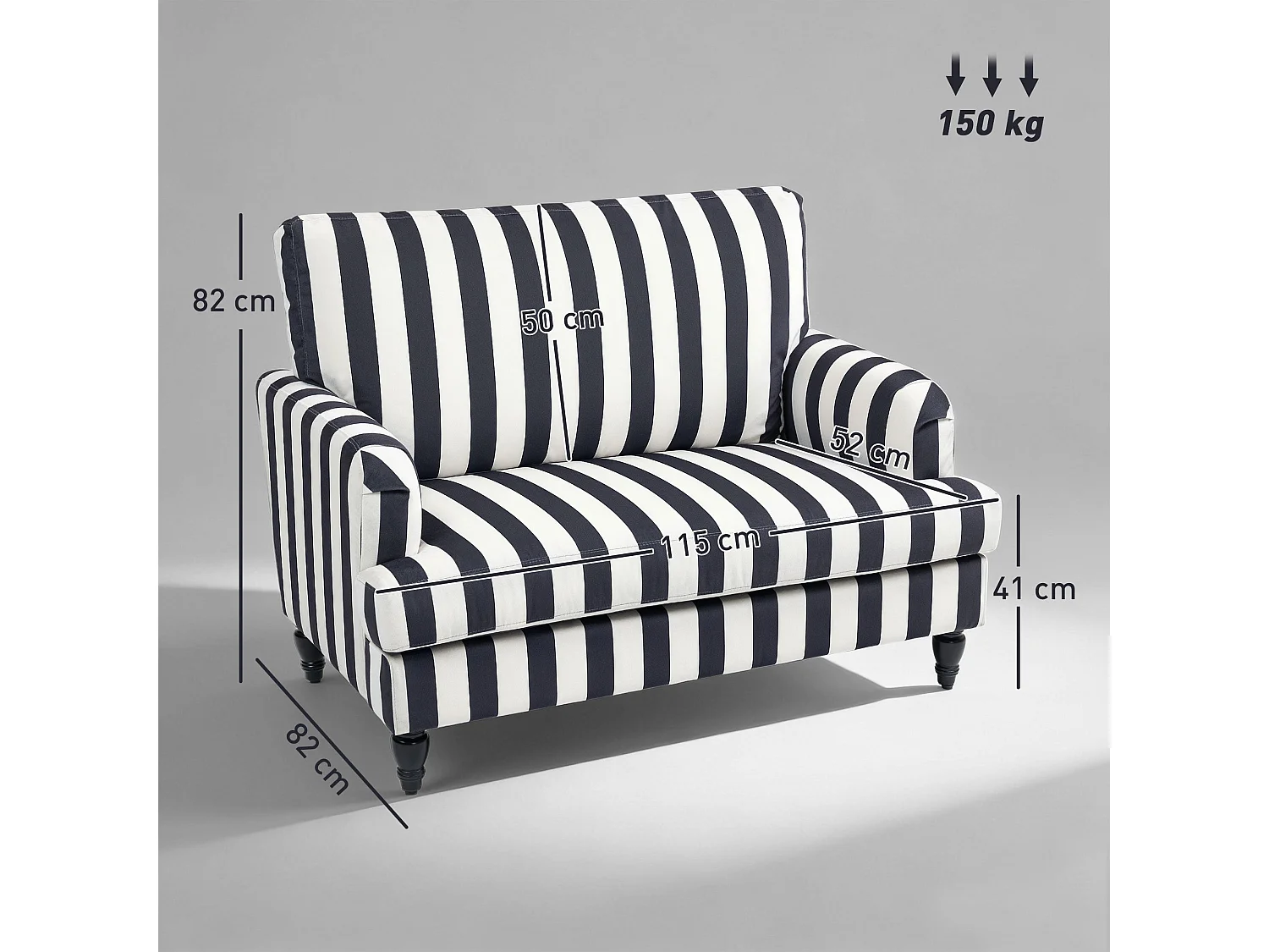 Yosefi Black and White Velvet Cuddle Chair Wide Seat Stripe Design