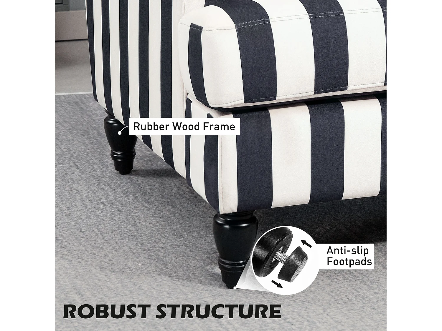Yosefi Black and White Velvet Cuddle Chair Wide Seat Stripe Design