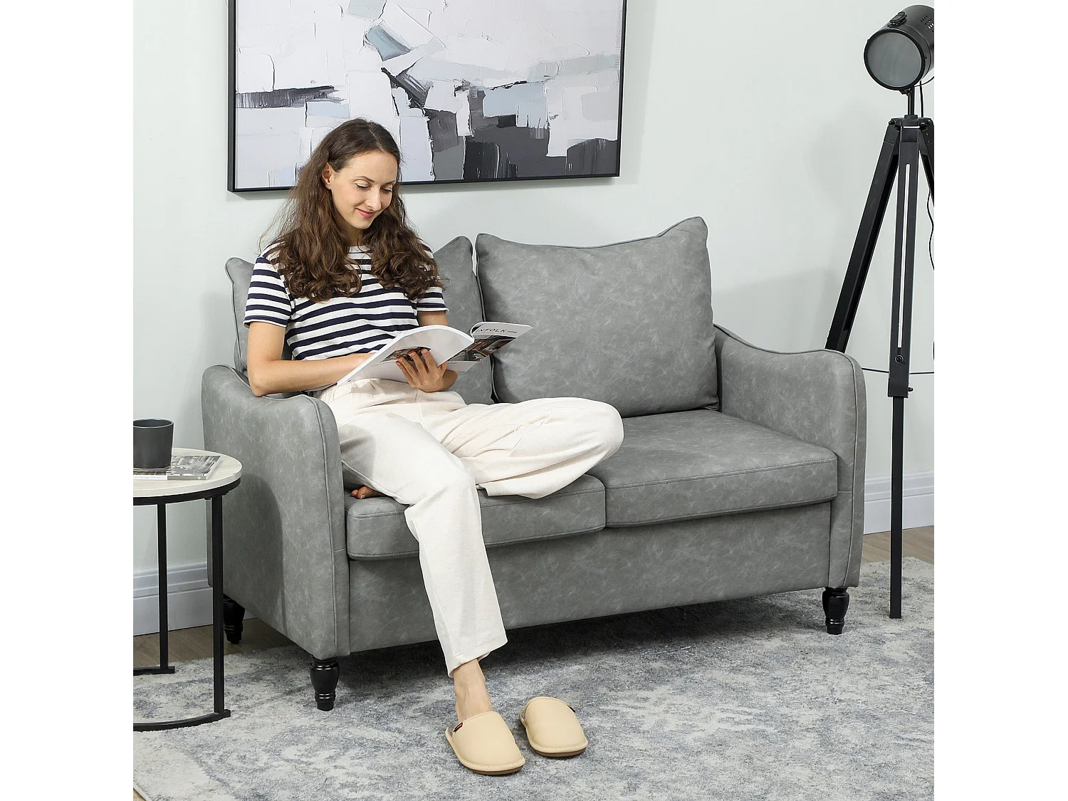 Yodilo Grey Faux Leather Marble Effect 2 Seater Sofa