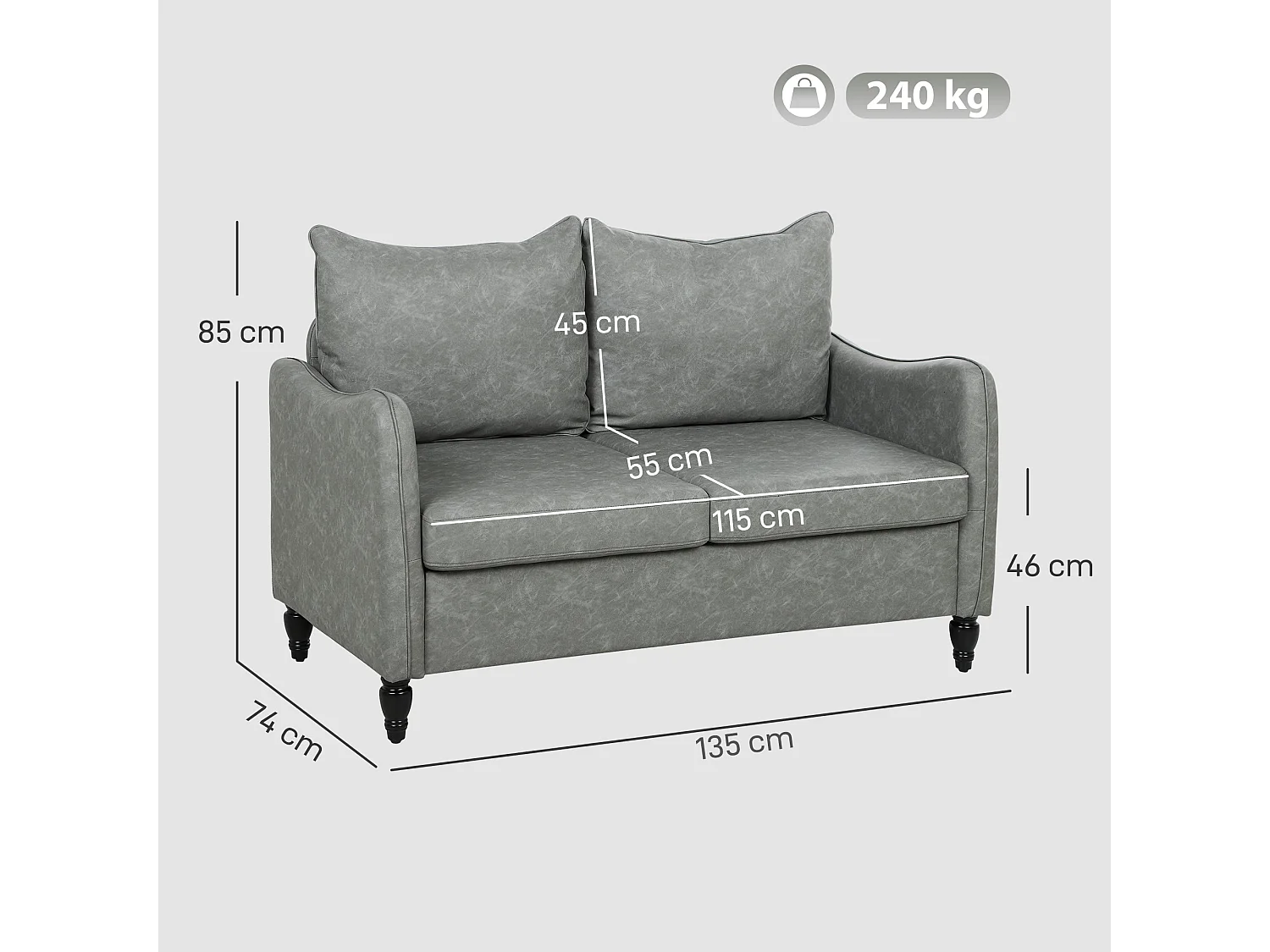 Yodilo Grey Faux Leather Marble Effect 2 Seater Sofa