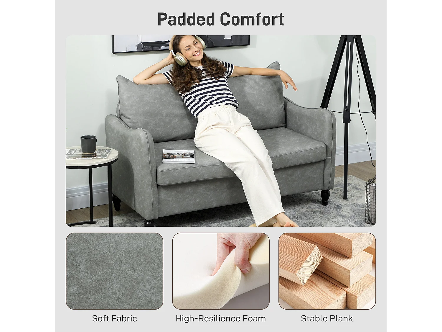 Yodilo Grey Faux Leather Marble Effect 2 Seater Sofa