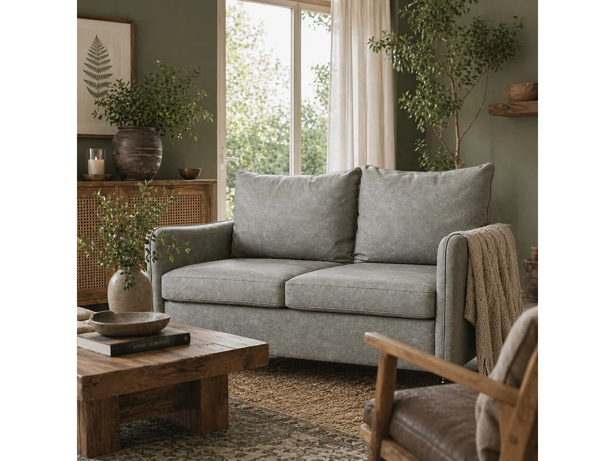 Yodilo Grey Faux Leather Marble Effect 2 Seater Sofa