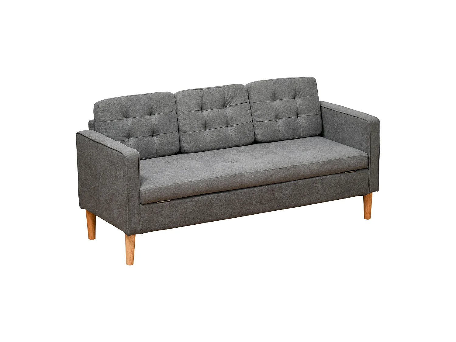 Grey Fabric 3 Seater Sofa with Hidden Under Seat Storage and Tufted Seat