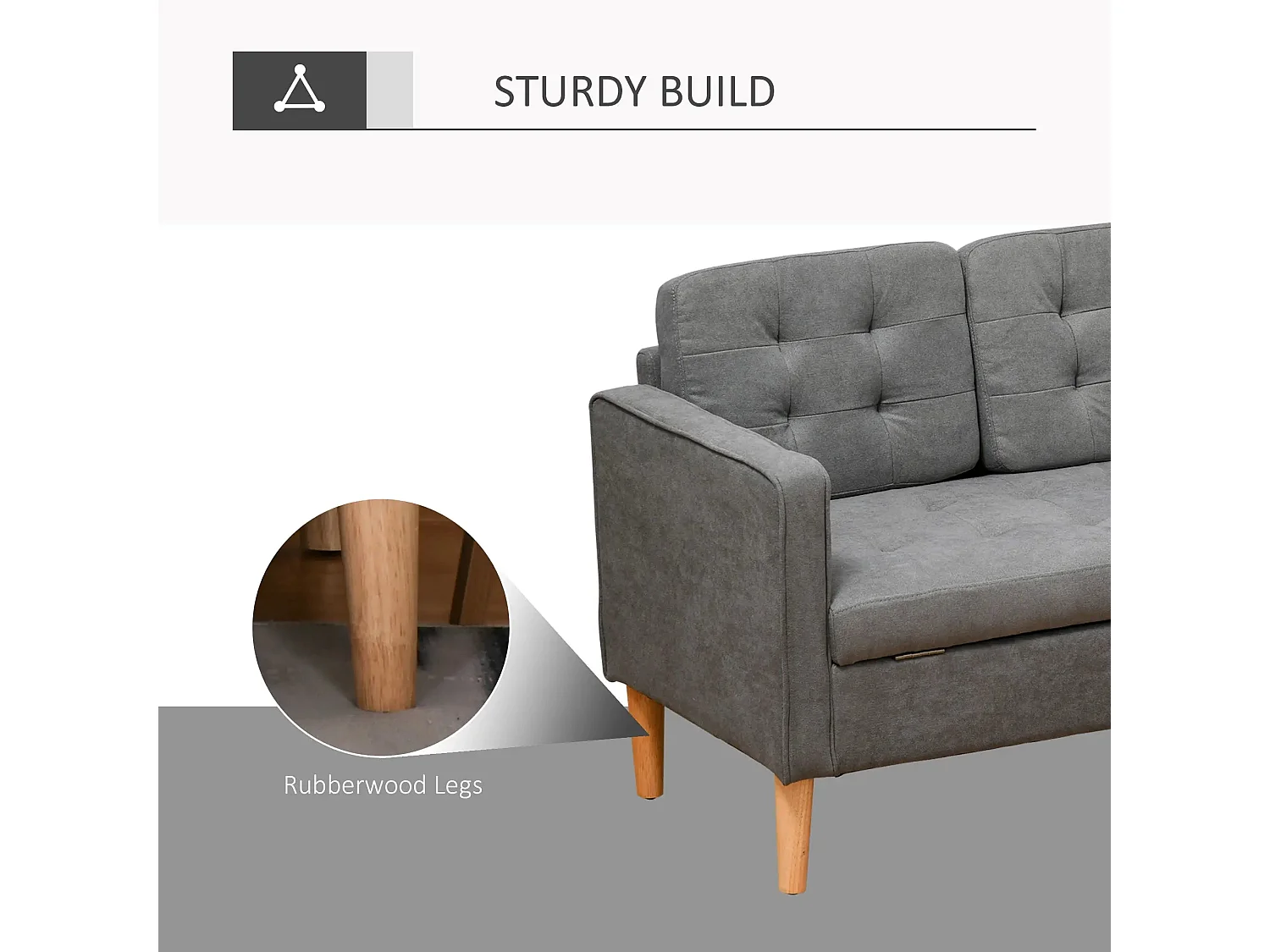 Grey Fabric 3 Seater Sofa with Hidden Under Seat Storage and Tufted Seat