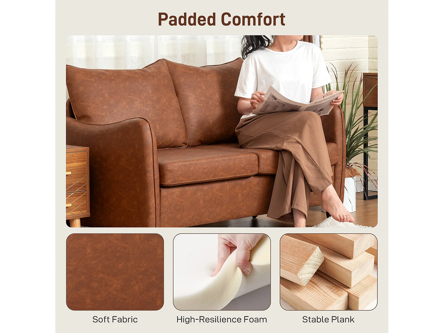 Mipa Brown Faux Leather Marble Effect 2 Seater Sofa