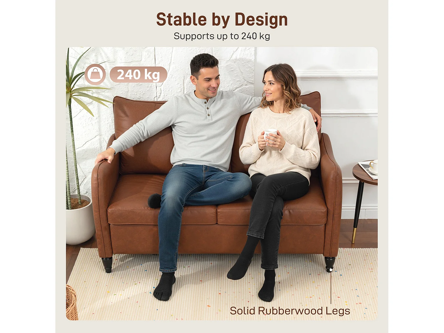 Mipa Brown Faux Leather Marble Effect 2 Seater Sofa