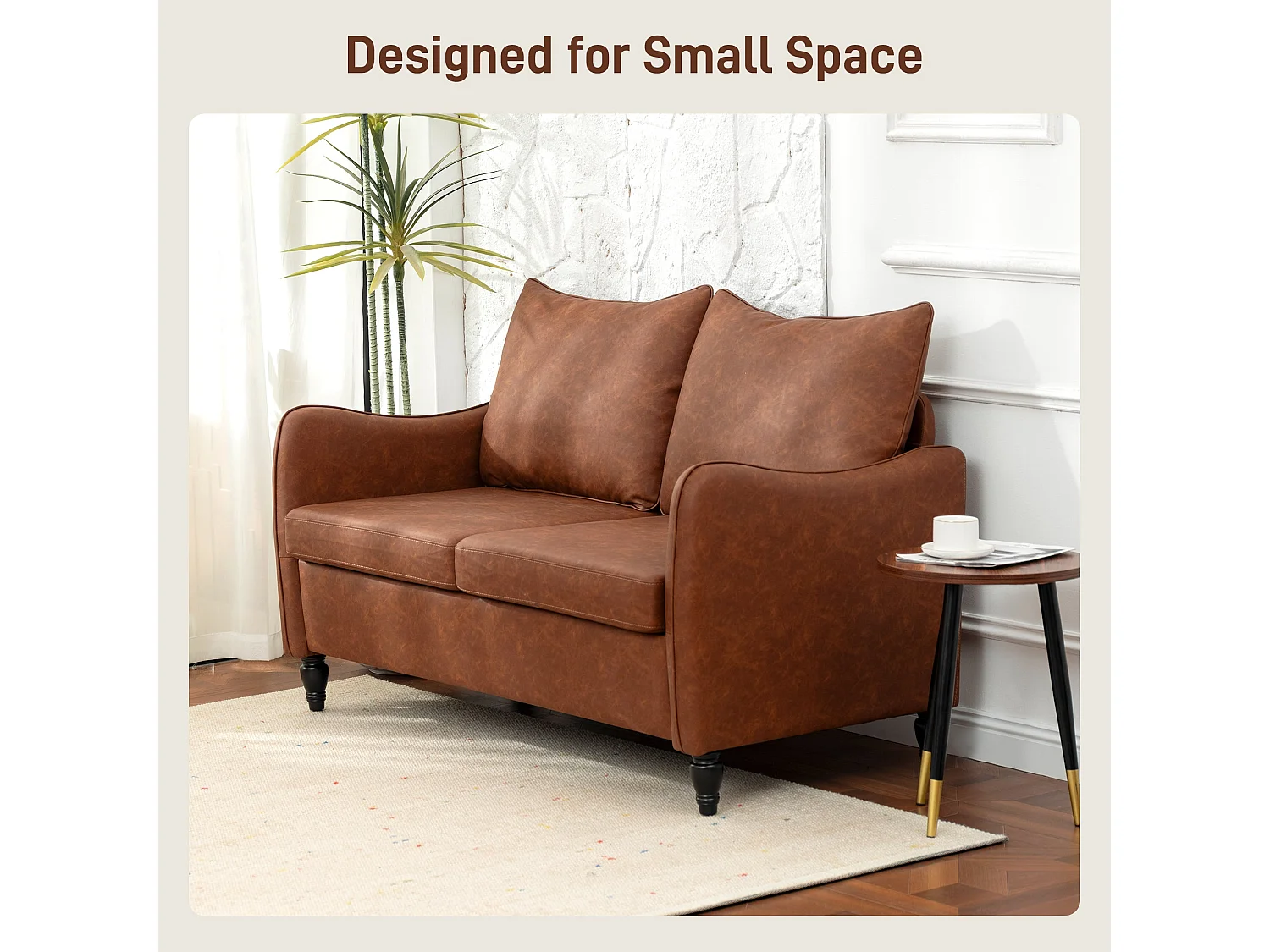Mipa Brown Faux Leather Marble Effect 2 Seater Sofa