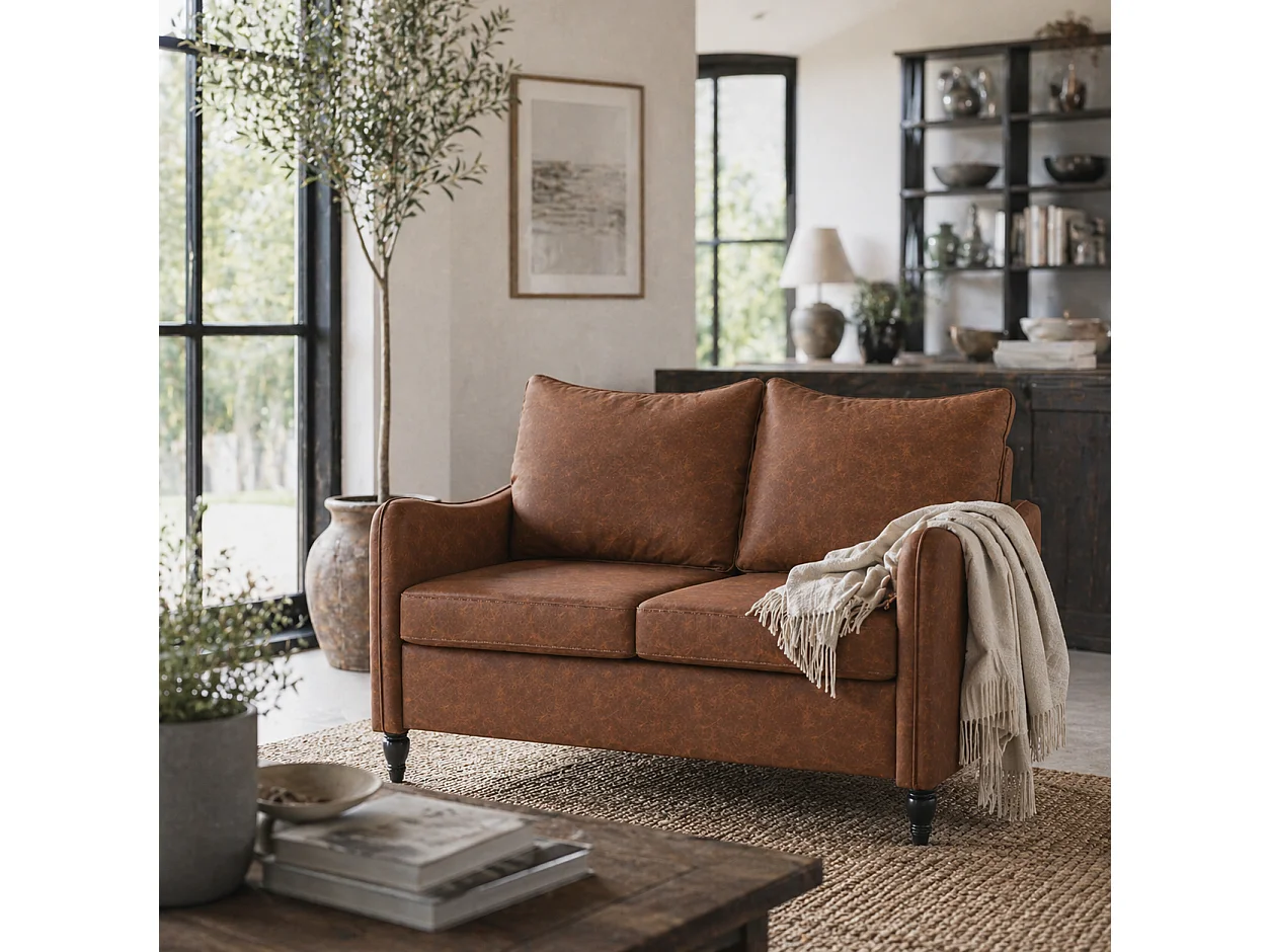 Mipa Brown Faux Leather Marble Effect 2 Seater Sofa