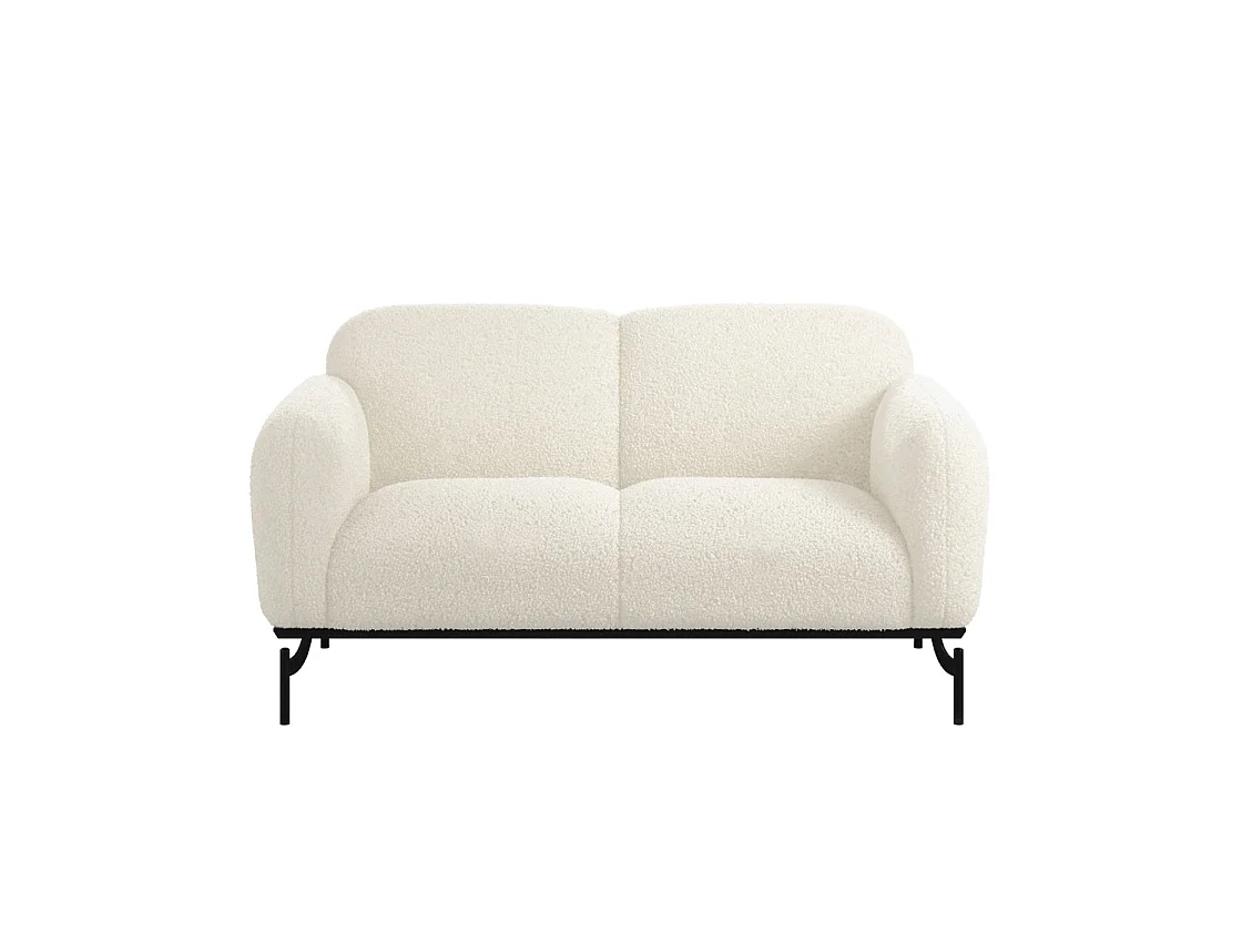Samba 2 Seater Bouclé Sofa White Sherpa Black Metal Legs
