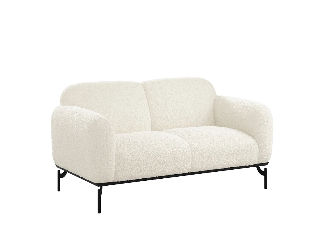 Samba 2 Seater Bouclé Sofa White Sherpa Black Metal Legs