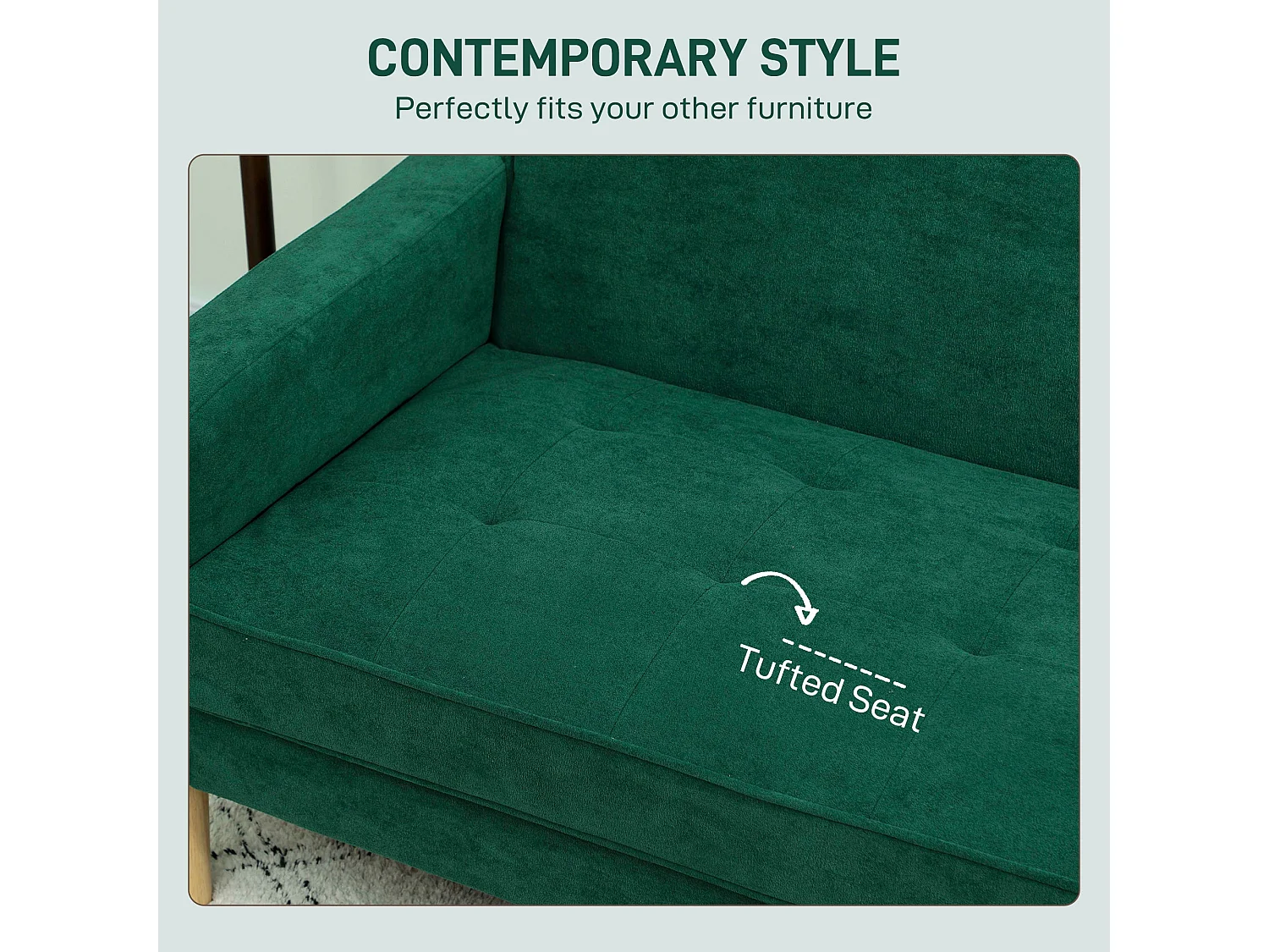 Neraro Forest Green Velvet Feel 2 Seater Sofa Natural Wood Legs