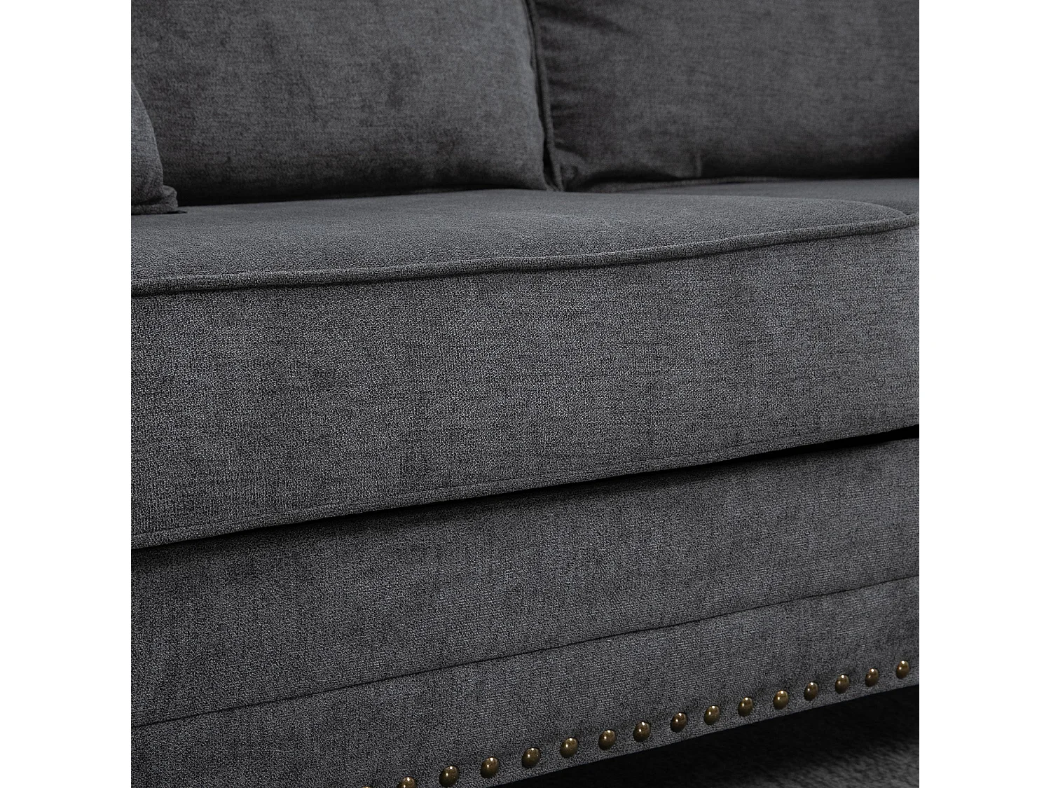 Tael Yolo Grey Fabric 3 Seater Sofa Linen Look Nailhead Trim 2 Cushions