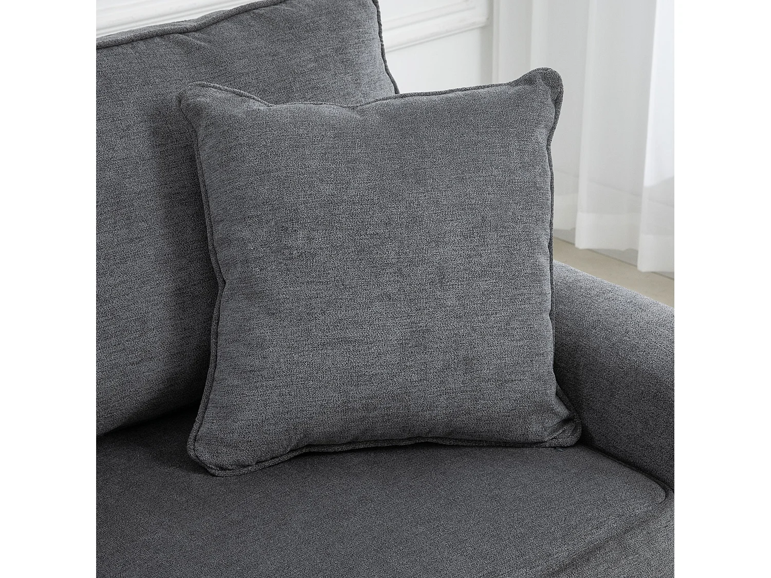Tael Yolo Grey Fabric 3 Seater Sofa Linen Look Nailhead Trim 2 Cushions