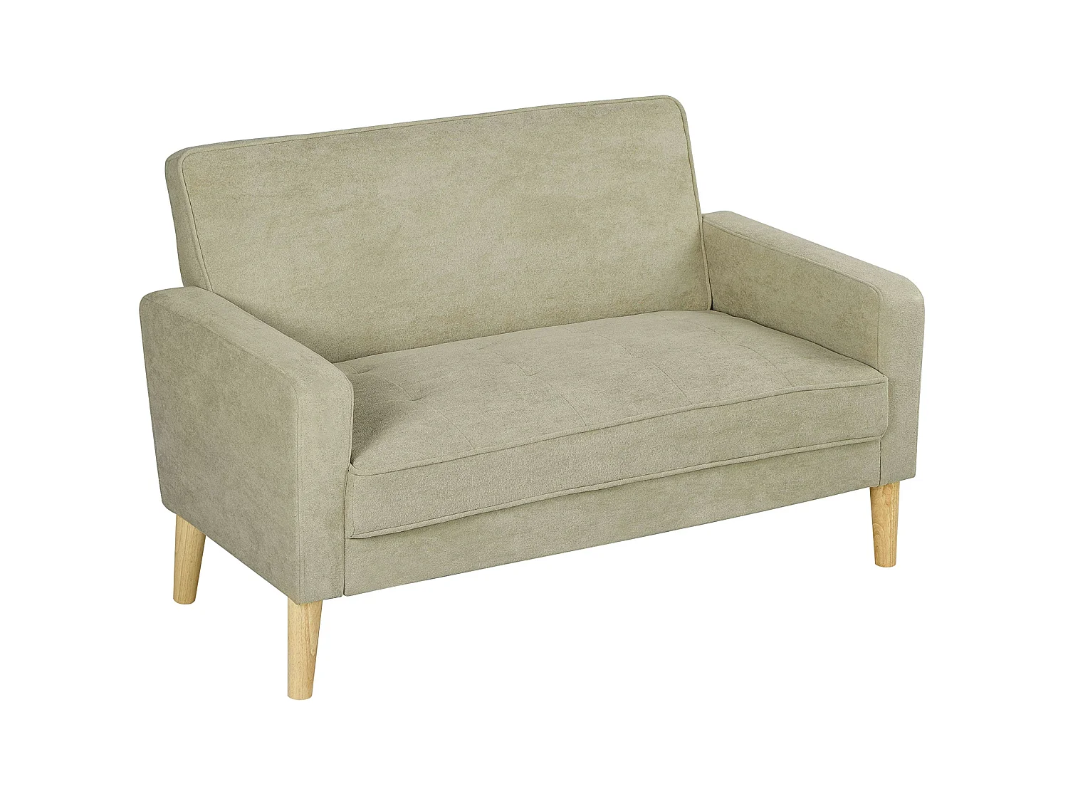 Vikava Beige Velvet Finish 2 Seater Sofa Natural Wooden Legs