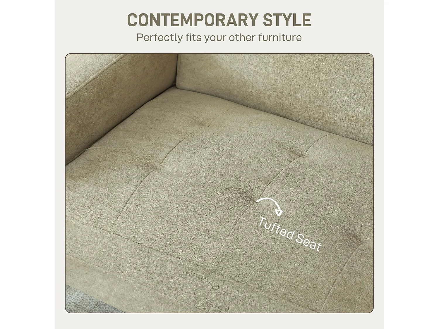 Vikava Beige Velvet Finish 2 Seater Sofa Natural Wooden Legs