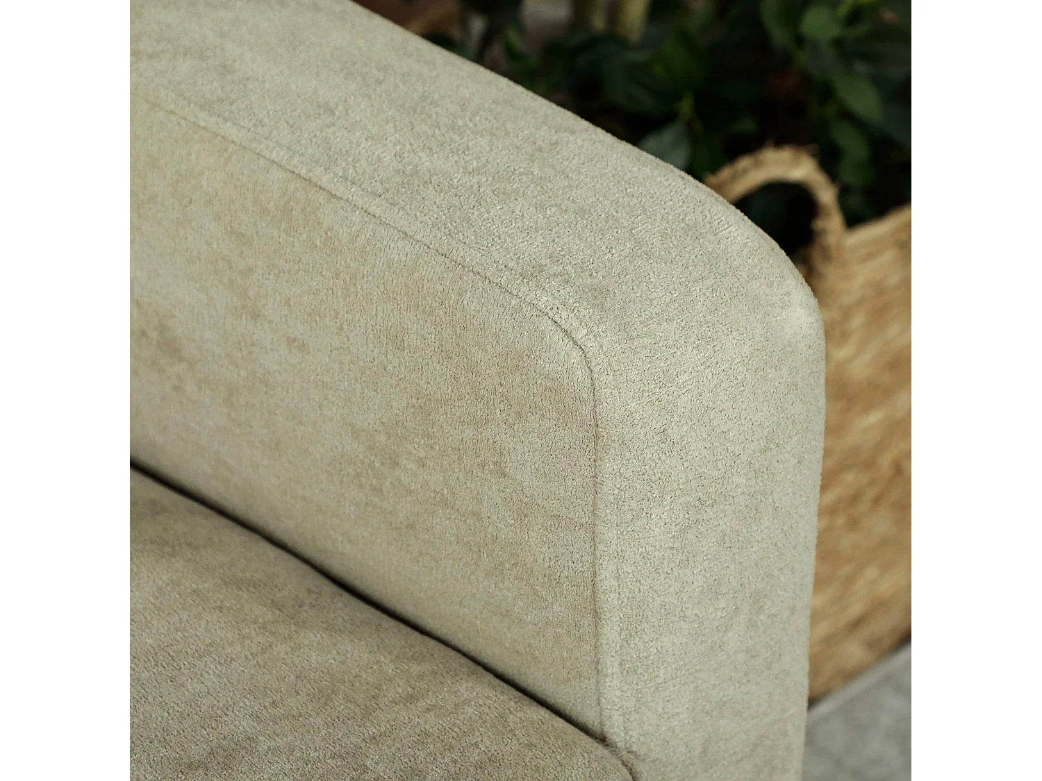 Vikava Beige Velvet Finish 2 Seater Sofa Natural Wooden Legs