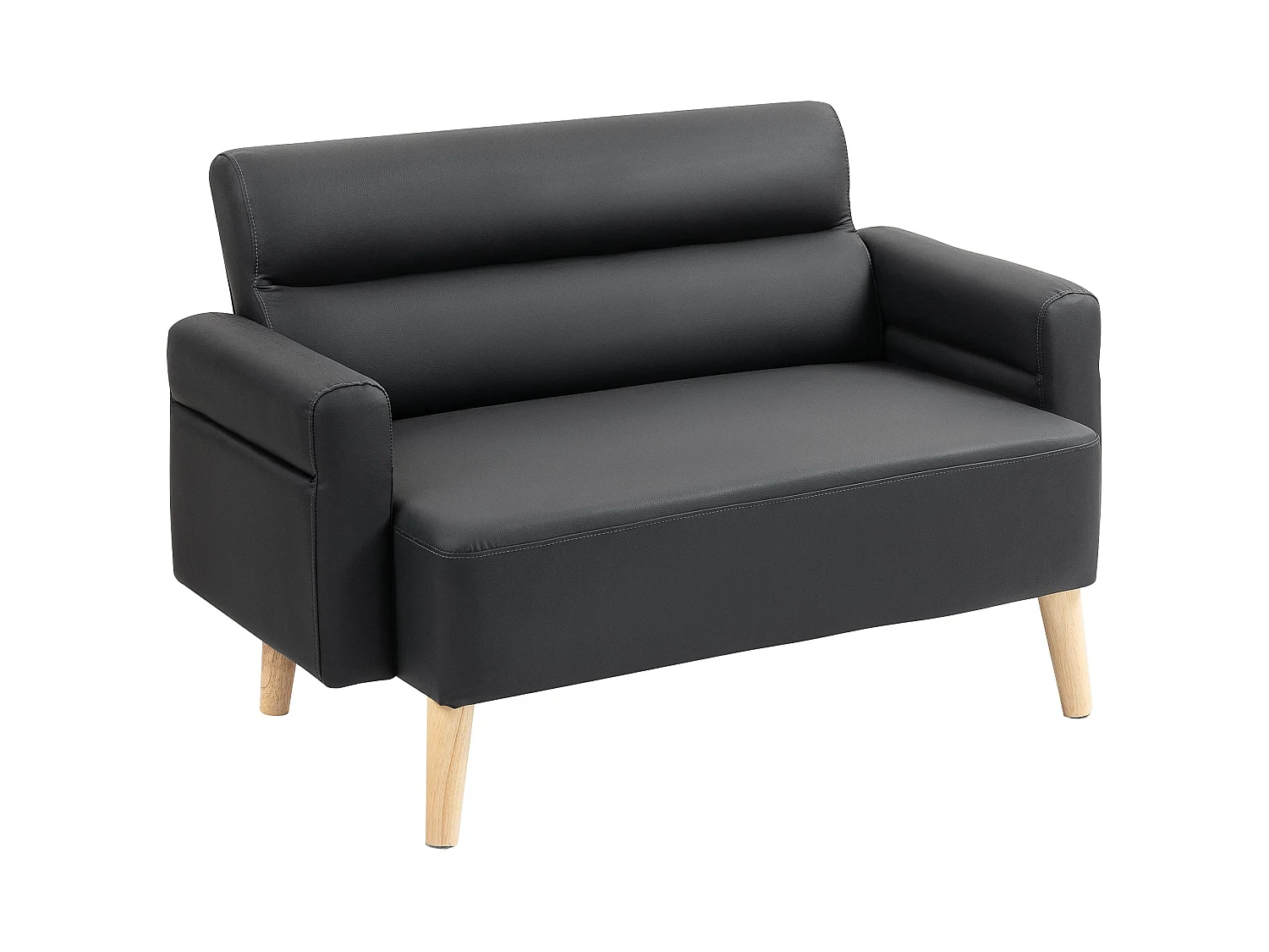 Raha Black Faux Leather Compact 2 Seater Sofa