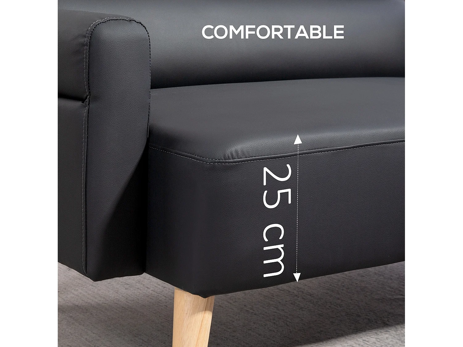 Raha Black Faux Leather Compact 2 Seater Sofa