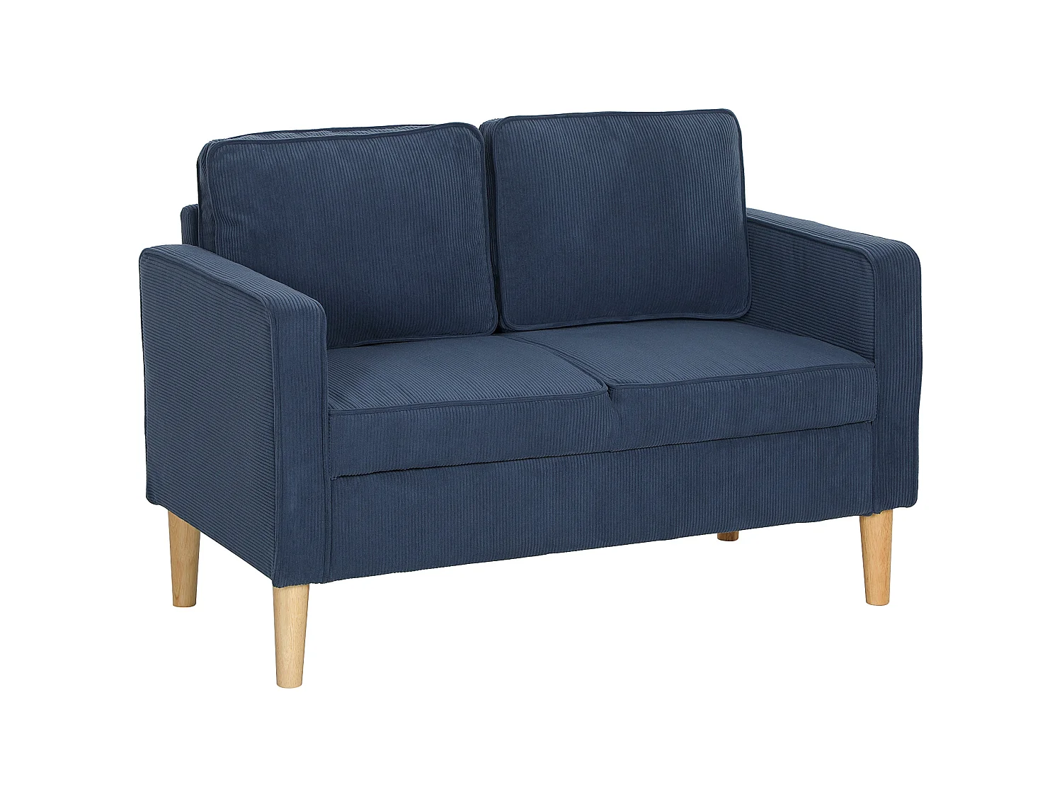 Rozike Nodi Corduroy Blue Compact 2 Seater Sofa with Under Seat Storage Natural Wooden Legs