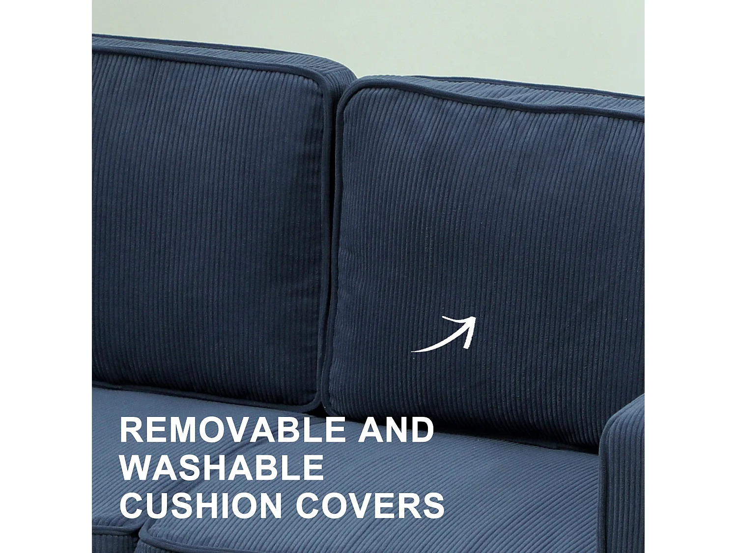 Rozike Nodi Corduroy Blue Compact 2 Seater Sofa with Under Seat Storage Natural Wooden Legs