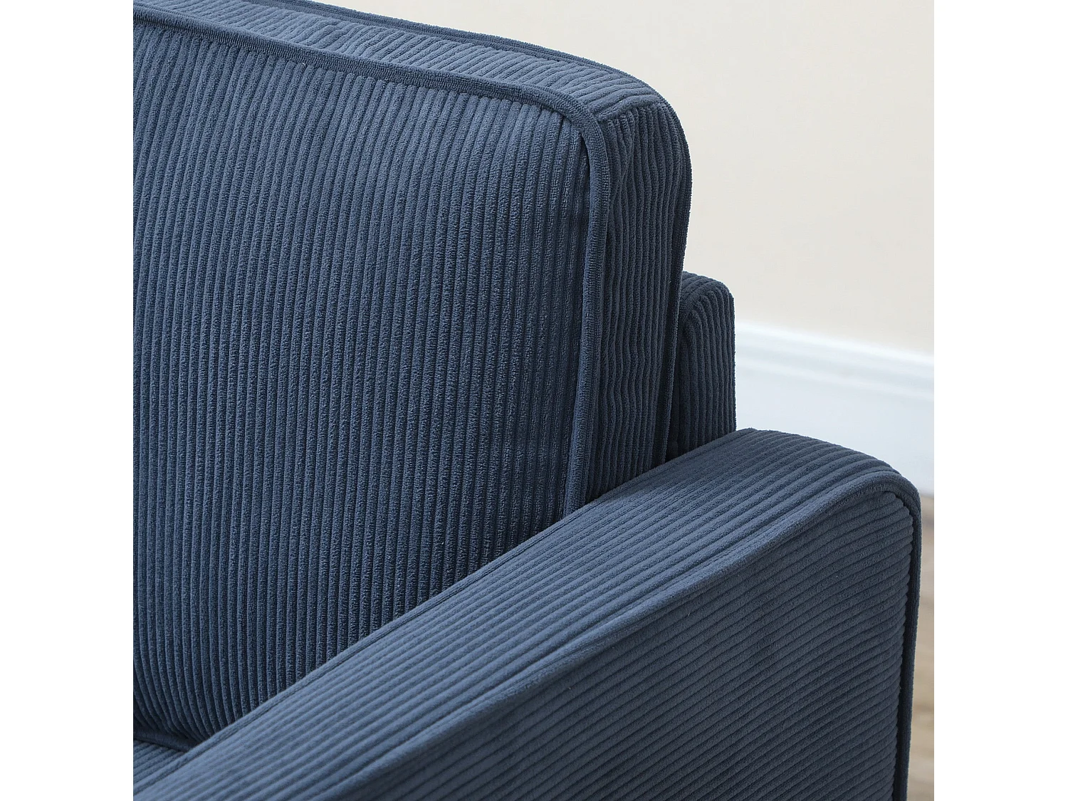 Rozike Nodi Corduroy Blue Compact 2 Seater Sofa with Under Seat Storage Natural Wooden Legs