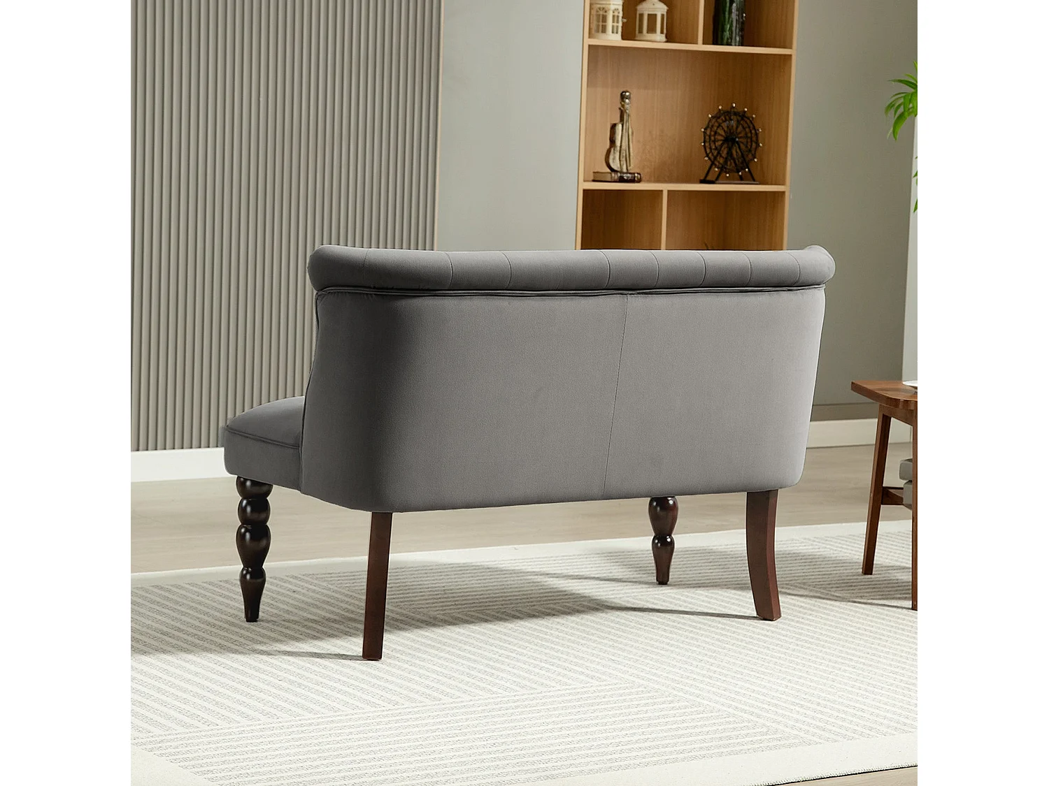 Nolali Charcoal Velvet Feel Wingback 2 Seater Sofa Button Tufted